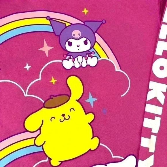 Hello Kitty Bright Pink W/ White Stripe Rayon Oversized Crew Neck Sweatshirt (M) - Picture 6 of 16